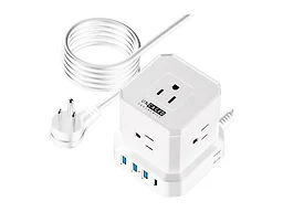 Cube Surge Protector Power Strip with USB Ports, USB-C, 10ft Extension Cord White