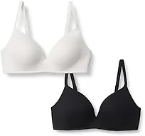 Amazon Essentials Women's Cotton Jersey Lined Plunge Bralette, Black/White, 32DD