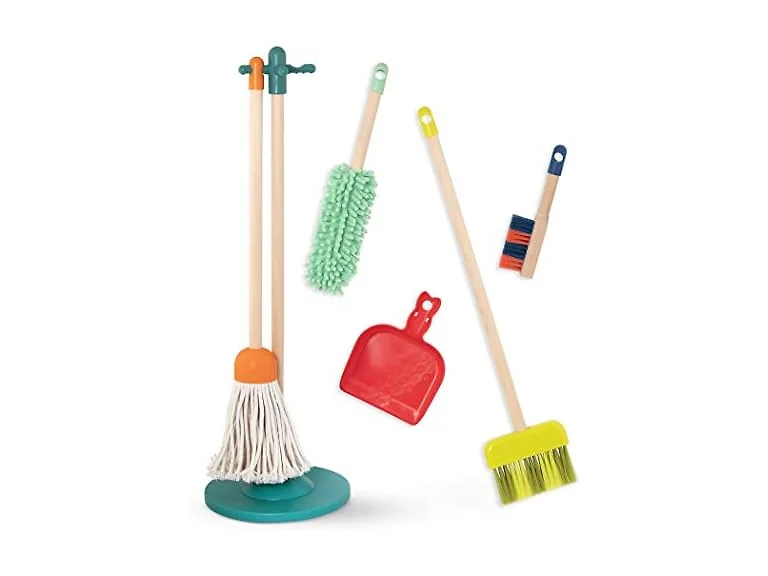 B. toys- Clean n' Play- Pretend Wooden Cleaning Set