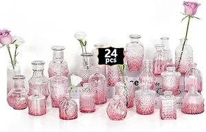 Sawoake 24PCS Mini Bud Vases As Wedding Centerpieces for Tables,Clear Bud Vases for Flowers,Small Flower Vases Suitable for Birthday Party,Anniversary,Wedding Reception,Baby Shower (Light Pink)