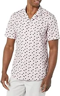 Amazon Essentials Men's Vacation Cotton Button-Down Short Sleeve Resort Shirt, Lavender Palm Leaf Print, Small