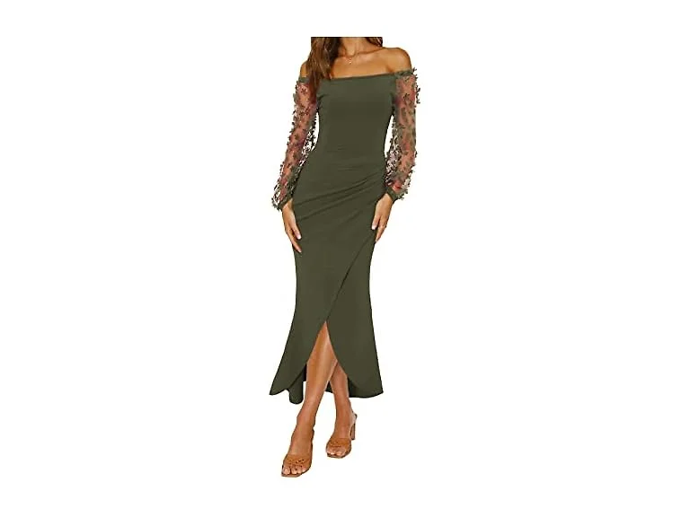 Btfbm Women (M) Elegant Off Shoulder Dresses Army