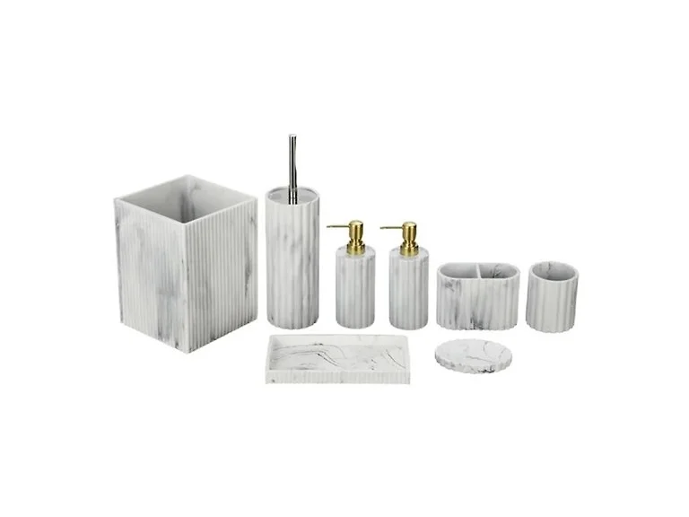 J&V Textiles 8Pc Bathroom Accessories Set WHITE