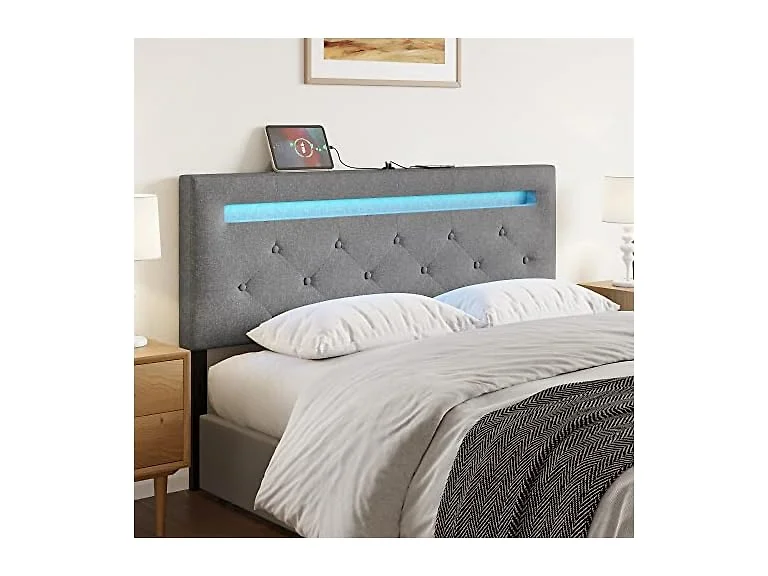HAUSOURCE Queen Headboard LED USB Linen