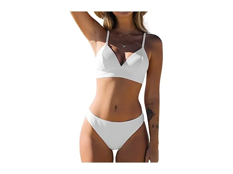 Women's Ribbed Triangle Bikini Set White