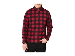 Amazon Essentials Men's Quarter-Zip Fleece Pullover Jacket, Insulated for Cold Weather, Black Red Buffalo Check, X-Small