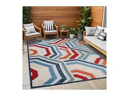 Superior Waimea Indoor Outdoor Area Rug, Perfect for Patio, Poolside, Backyard, Playroom, Kitchen, Bedroom, Dining Room, Entryway, Mudroom, Modern Geometric Floor Cover, 6' x 9', Multicolor
