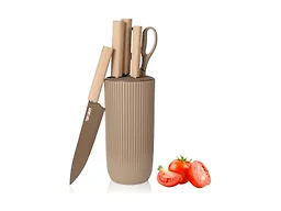 Knife Set, Wiztoynia 6-Piece Coffee Kitchen Knife Set for Home, Anti-Rust Non-stick Stainless Steel Sharp Chef Knife Set with Universal Knife Block for Kitchen, Ergonomical Design (Coffee)