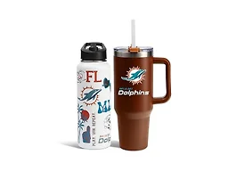 The Memory Company Officially Licensed 34oz Team Spirit Water Bottle and 46oz Game Day Tumbler with Straw Set, Miami Dolphins