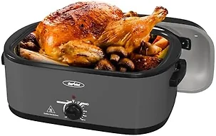 Sunvivi Roaster Oven, Electric Roaster Oven with Viewing Lid, 30lb 26-Quart Turkey Roasters with Unique Defrost/Warm Function, Large Roaster with Removable Pan & Rack, Stainless Steel, Grey
