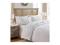 Hallmark - Holiday Sheets, 4-Piece Soft Brushed Cotton Sheet Set with Matching Pillowcase (Leafage White/Green, Full)