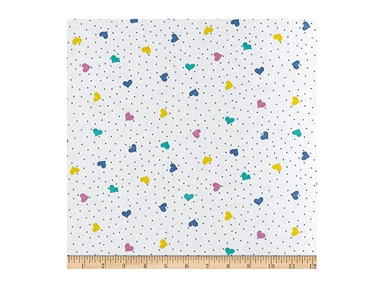 Comfy Flannel Hearts White/Multi, Fabric by