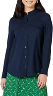 Amazon Essentials Women's Georgette Long Sleeve Relaxed-Fit Business Casual Office Work Shirt with Pockets, Navy, X-Small