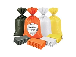 Heavy Duty Sand Bags Pack of 6, Army Green, Bright Orange, White, Bright Yellow Empty Sandbags with Built-In Ties, Fillable Bags for Flood Control, Weight, 10x14 inches, 15 Pounds Volume