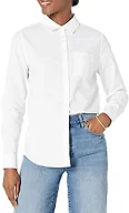 Amazon Essentials Women's Regular-Fit Long-Sleeve Button-Down Cotton Poplin Shirt, Business Casual, White, X-Small