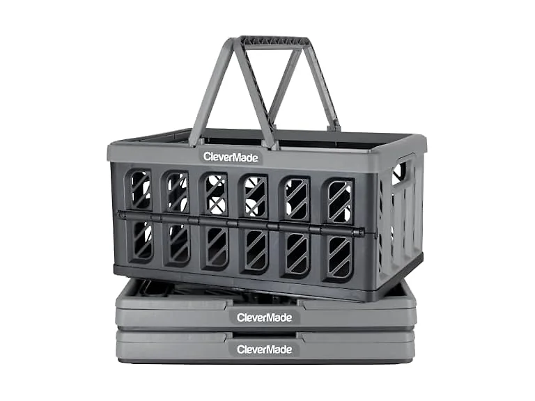 CleverMade Foldable Crates w/Handles, 3 Pk Stone