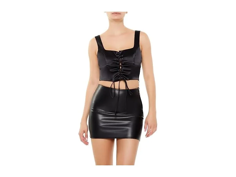 Forever 21 Women (M) Satin Lace-up Crop Top
