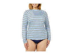 Amazon Essentials Women's Long Sleeve Rash Guard, Blue Horizontal Stripe, Small