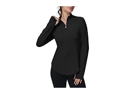 GGOV Women's Golf Polo Long Sleeve Workout Tops V Neck UPF 50+ Sun Protection Quick Dry Lightweight Active Tennis Shirts Black