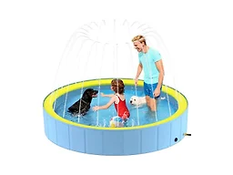 Heeyoo Foldable Dog Pool with Sprinkler for Large Dogs, Portable Hard Plastic PVC Pet Bathing Tub, Outdoor Collapsible Swimming Pool for Pets, 97'' x 16''