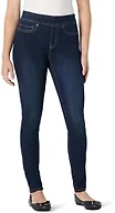 Amazon Essentials Women's Stretch Denim Mid-Rise Pull-On Skinny Jegging, Dark Wash, 8 Short