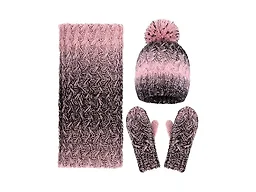 Womens Beanies Winter Hat Warm Knitted Snowflake Hat Gloves and Scarf Winter Set,Pink/Black
