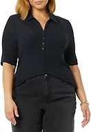 Amazon Essentials Women's Fine Rib Polo Shirt (Previously Daily Ritual), Black, Small