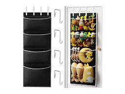 Criusia Over the Door Hanging Organizer, Extra-Large Door Storage Organizer with 4 Deep Mesh Pockets, Space-Saving Hanging Storage for Bedroom & Home Organization, Black