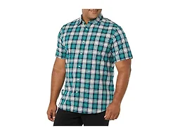 Amazon Essentials Men's Slim-Fit Short-Sleeve Poplin Shirt, Teal Blue White Plaid, Medium