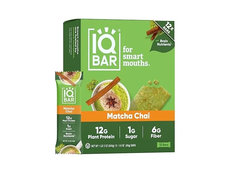 24CT IQBAR Clean Plant Protein Bars - Matcha Chai