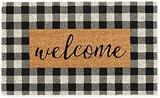 DII Natural Coir Large Front Entrance Mat, Outdoor Collection, Decorative Checkered Doormat with Heavy Duty PVC Backing, 17x29, Welcome