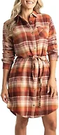 Legendary Whitetails Women's Open Spaces Dress, Plaid Flannel Long Sleeve Button Up Tunic with Belt, Pumpkin Spice, X-Large