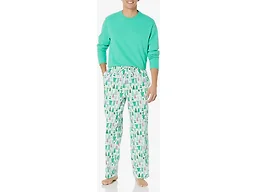 Amazon Essentials Men's Flannel Pant and Long-Sleeve T-Shirt Pajama Set, Ecru Festive Tree, 4X-Large Big