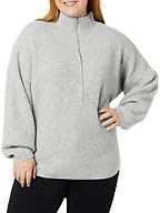 Amazon Essentials Women's Sweaters, Dressy Casual, Mid Gauge Stretch, Half Zip, Polo Collar, Grey Heather, XX-Large