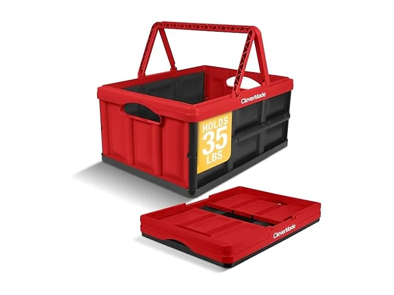 CleverMade Collapsible Shopping Basket 32L- Red