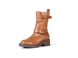 Amazon Essentials Women's Mid Calf Cropped Biker Boot, Faux Leather, Anti Slip, Tan, 8.5