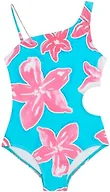 Kanu Surf Girls' Cori Beach Sport One Shoulder Side Cut Upf 50 1pc Swimsuit, Kaia Aqua/Pink, 10