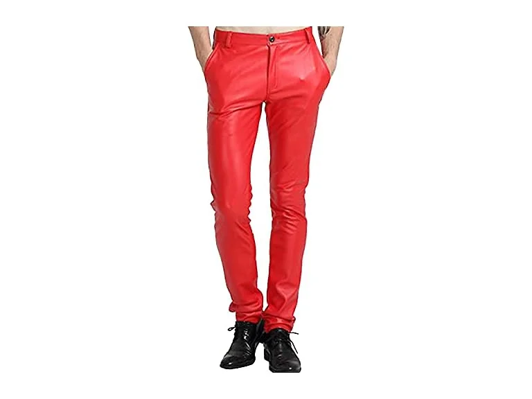 Yeokou Men (42) Faux Leather Pants Skinny Trousers