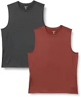 Amazon Essentials Men's Active Quick Dry Moisture-Wicking Tech Stretch Lightweight Sleeveless Muscle Shirt, Pack of 2, Heather Graphite/Henna, XX-Large
