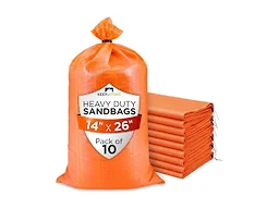 Heavy Duty Sand Bags Pack of 10, Bright Orange Empty Sandbags with Built-In Ties, Woven Polypropylene UV Protection 1600 Hours, Fillable Bags for Flood Control, Weight, 14x26 inches, 50 Pounds Volume