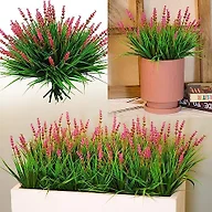 alyptus 12 Bundles Artificial Plants Outdoor Fake Monkey Grass with Flowers for Pot Garden Verandah Decor (Pink Flowers)