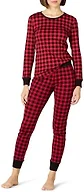 Amazon Essentials Women's Snug-Fit Cotton Sleepwear Pajama Set (Available in Plus Size), Cherry Red/Black, Classic Buffalo Plaid, Large