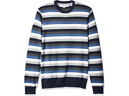 Amazon Essentials Men's Cable Knit Long-Sleeve Crewneck Sweater, 100% Cotton, Big & Tall Options Available, Multicolor Stripe, Large