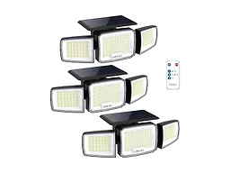 DAMINY Solar Security Light with Motion Sensor,Super Bright LED,Solar-Motion Lights Outdoor Waterproof,Easy Install,3 Heads 270°Wide Angle Flood Light with 3 Lighting Modes-3 Pack