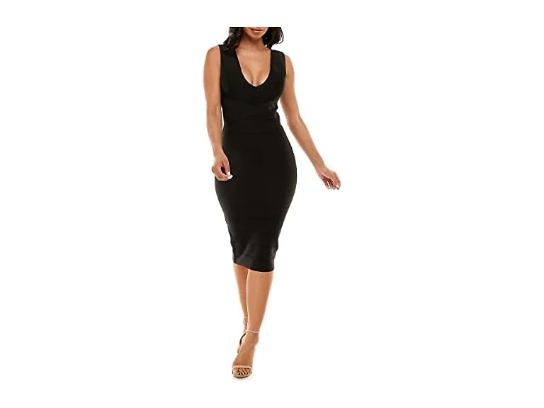 Bebe Women (S) Classic Bandage V-neck Midi Dress