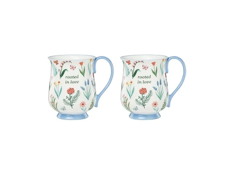 Oneida Coffee Mug Set, First Blooms Blue Mugs 2 Pieces