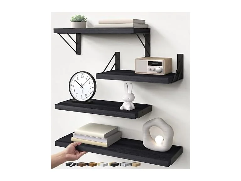 BAYKA 4pc Wood Floating Bathroom Shelves