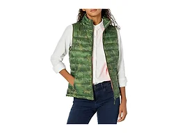 Amazon Essentials Women's Lightweight Water-Resistant Packable Puffer Vest Outerwear, -Green Camo, Large