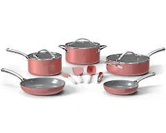 Bakken 12-Piece Ceramic Cookware Set, Nonstick Pots and Pans Set, Non-Toxic PTFE & PFAS-Free Cookware with Silicone Utensils, Induction & All Stovetops Compatible, Dishwasher Safe, Pink