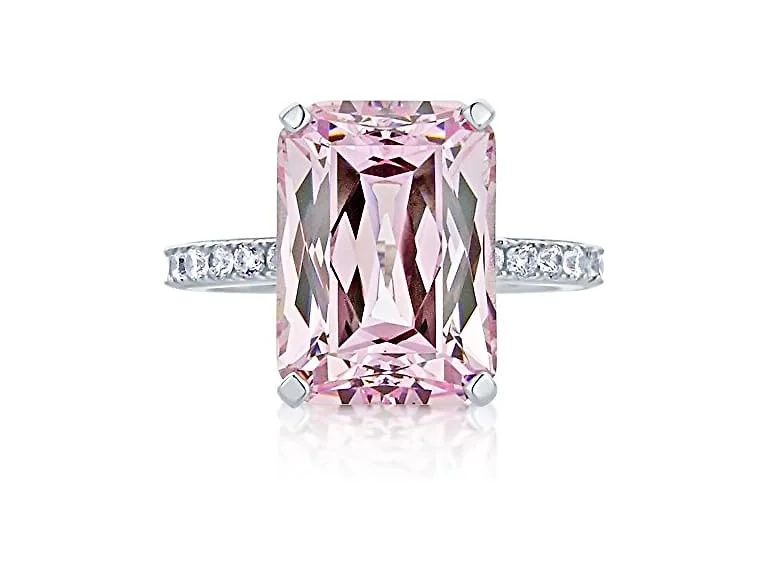 DoubleAccent Sterling Silver Emerald Cut Ring